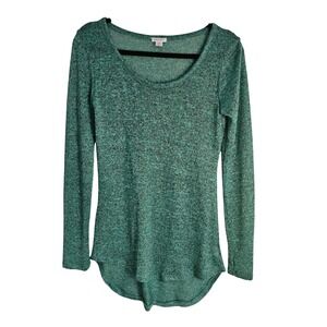 Xhilaration Womens Teal Green Marl Knit Long Sleeve High Low Scoop Neck Top S